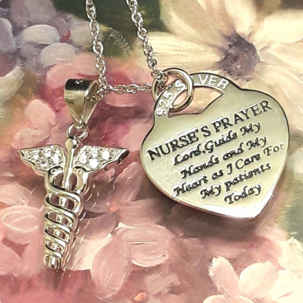 D2 NEW S925 Nurse Prayer and Caduceus Necklace